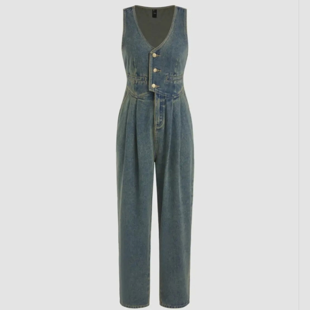 Cider Blue Denim Sleeveless Jumpsuit